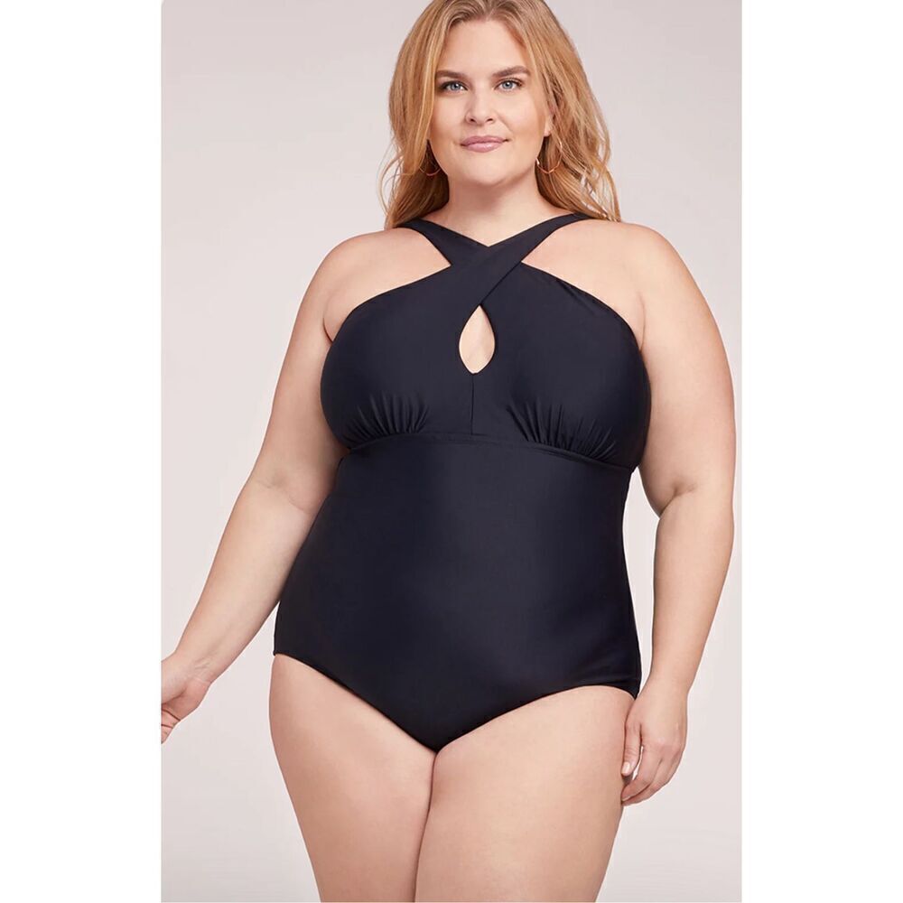 LYSA  Kylie High Neck Plus Size One Piece Black Swimsuit  Size 1X (18-20)